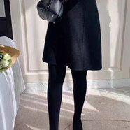 ANGEL MOOD秋冬毛呢中裙加長(cháng)款韓系高腰顯瘦a字裙大碼灰色感梨形半身裙 黑色 XL