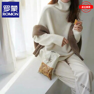 羅蒙（ROMON）新款重磅歐美高領(lǐng)羊絨衫女加厚毛衣寬松套頭慵懶風(fēng)針織打底 白色 3XL