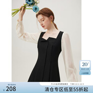 范思藍恩折紙情書(shū) 赫本風(fēng)長(cháng)袖假兩件法式氣質(zhì)連衣裙女24FS11232 黑色 XS