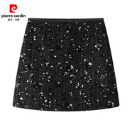 皮爾卡丹（pierre cardin）2025新款亮片高腰半身裙 秋冬包臀A字短裙 銀色金色亮片短裙 黑色 S