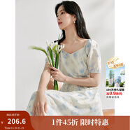 茵曼（INMAN）法式碎花高級感2025夏女新款休閑中長(cháng)吊帶連衣裙子 月藍連衣裙-18424791 S