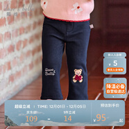 戴維貝拉兒童褲子冬裝女童加絨微喇仿牛仔褲