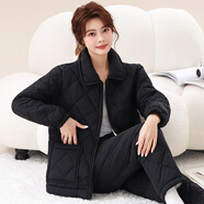 特絲格斯（TSGS）睡衣女冬季加厚套裝珊瑚絨三層夾棉衣加絨加大碼法蘭絨保暖家居服 黑色-三防面料 輕薄款式適合15度到零下5度 L (建議體重95-115斤)