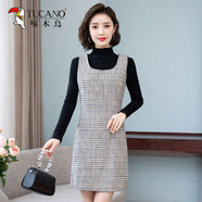 啄木鳥(niǎo)（TUCANO）毛呢裙女2025秋冬新款時(shí)尚韓版大碼連衣裙春季無(wú)袖背心打底裙 卡其色 【3319】 L 建105-115斤胸圍94