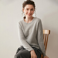 kangnai歐美風(fēng)格流蘇底擺色山羊絨女針織打底衫寬松顯瘦圓領(lǐng)套頭毛衣 淺灰色 L