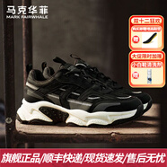 馬克華菲（MARK FAIRWHALE）男鞋2025冬季新款厚底老爹鞋男透氣休閑運動(dòng)鞋增高百搭舒適鞋子男 黑色【加絨款】 41 標準皮鞋碼