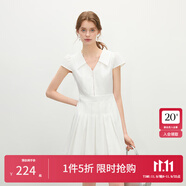 范思藍恩精致通勤氣質(zhì)v領(lǐng)連衣裙2025夏新款百褶蕾絲花邊裙子2407 梔子白 XS