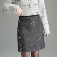 羊毛呢半身裙女重工亮片氣質(zhì)時(shí)尚新款高級高腰顯瘦小香風(fēng)a字短裙 灰色 （熱銷(xiāo)） 4XL /2尺5-32碼