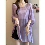 超好看紫色薄款冰絲防曬衫女2025夏大碼胖mm中長(cháng)款蝙蝠衫罩衫上衣 黑色T恤設計感小眾不撞款/冷淡系/高級感/別致甜辣很仙 L 100-120斤韓系chic/今年流行漂亮爆款/設計感小眾不撞