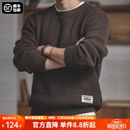 馬登工裝 圓領(lǐng)粗線(xiàn)毛衣男秋季阿美咔嘰寬松復古純色保暖針織衫 咖啡色 L