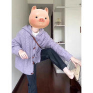 鹿王戀雪韓系軟糯連帽毛衣外套女秋冬季新款牛角扣顯瘦外搭針織開(kāi)衫上衣 紫色【優(yōu)質(zhì)版】 L 建議100-110斤