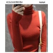 JINJIAXIAN春秋微透堆堆領(lǐng)女套頭針織打底衫高領(lǐng)毛衣緊身長(cháng)袖薄款內搭 鐵繡紅 S