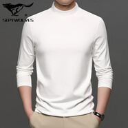 七匹狼夾克專(zhuān)家2025秋季新款短袖男士桑蠶絲長(cháng)袖t純色半高領(lǐng)爸爸體恤衫 白色 M 48