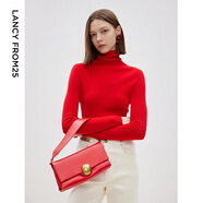朗姿【朗姿羊毛Basic衣櫥】純羊毛法式毛針織衫冬季新款修身長(cháng)袖毛衣 中國紅 XL