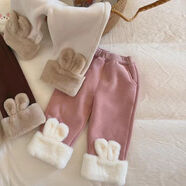 小憨鹿女童兔耳朵加絨打底褲2025冬季寶寶一體絨加厚羊羔絨外穿保暖褲子 粉色兔耳朵褲 90 cm