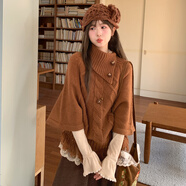 森女部落復古設計感斜領(lǐng)套頭毛衣女2025新款寬松疊穿針織衫冬季 棕色套頭毛衣 S 模特碼