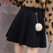 皮爾卡丹（pierre cardin）毛呢半身裙子女春秋2025新款時(shí)尚百褶裙百搭顯瘦高腰冬天a字短裙 黑色 S