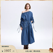 Fabrique多種穿法露肩抽繩插袋牛仔連衣裙女秋季新品 藍色 XS （XS/P）