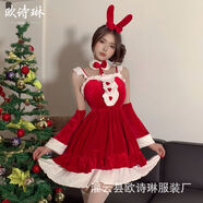 米詩(shī)德圣誕新年戰袍洛麗塔連衣裙歐詩(shī)琳圣誕連衣裙新年紅色甜洛麗塔套裝 紅色[發(fā)箍+脖環(huán)+連衣裙+手袖] M 均碼