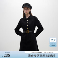 范思藍恩23FS14340文藝復古燈芯絨連衣裙女冬新款內搭中長(cháng)裙 黑色 XS