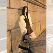 溥畔絕美巨好看的漂亮韓系穿搭秋裝一整套女大方得體上衣半身裙兩件套 杏色上衣+棕色吊帶[2025超火冬裝 S推薦(80-95斤) 均碼