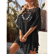 2024新款歐美泰國三亞旅游大碼顯瘦蕾絲連衣裙海邊度假沙灘短裙子 黑色 均碼 均碼