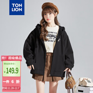 唐獅（TonLion）2025針織外套女休閑衛衣開(kāi)衫連帽上衣 無(wú)絨款黑色/二批 L