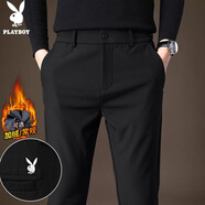 花花公子（PLAYBOY）休閑褲男秋冬季褲子男士商務(wù)修身潮流男裝彈力長(cháng)褲 黑色 34