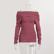 無(wú)露肩針織衫歐美2025春季女性感修身純色套頭一字領(lǐng)長(cháng)袖針織衫 磚紅色 M