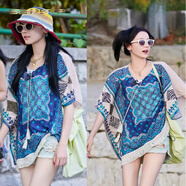 夏典素訂女王（SE.PSTP）花兒與少年迪麗熱巴同款復古民族風(fēng)襯衫設計感蝙蝠袖碎花毛邊襯衣 圖片色 XL