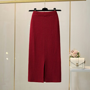 Rindu針織半身裙長(cháng)裙包臀中長(cháng)款高腰包臀毛線(xiàn)裙秋冬加厚女裝大碼韓版學(xué) 酒紅75CM L