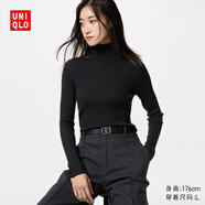 優(yōu)衣庫女裝精紡美利奴羊毛羅紋兩翻領(lǐng)針織衫/長(cháng)袖毛衣新款478337 09 黑色 M