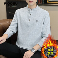 費洛仕秋冬季潮休閑中國風(fēng)男士長(cháng)袖t恤保暖棉線(xiàn)上衣加絨加厚衛衣男裝 WY2288麋鹿灰色(加絨) M (95-110斤)