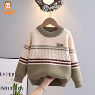 恒源祥兒童羊毛衫男童毛衣加厚新款冬季韓國絨中大童男孩兒童針織衫圓領(lǐng) 綠色 120 cm