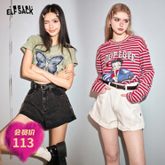 妖精的口袋白色復古牛仔短褲女2024春夏新款小個(gè)子百搭寬松熱褲子 畫(huà)報黑灰色 S