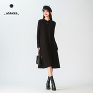 阿瑪施（AMASS）秋冬服飾中長(cháng)裙氣質(zhì)時(shí)尚經(jīng)典顯瘦百搭連衣裙550080 黑色 S 2碼