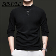 SUSTYLE國際奢侈品牌冬季新款長(cháng)袖T恤男士打底衫內里加絨薄絨保暖衛衣男 黑色 M 170