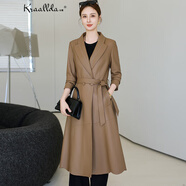 卡搭品牌真皮皮衣女2025春秋新款修身媽媽氣質(zhì)綿羊皮風(fēng)衣外套中長(cháng)款單 卡其色 L  (建議100斤以?xún)?