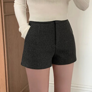 冬天短褲女外穿灰色毛呢高腰短褲女秋冬韓版顯瘦直筒緊身呢子靴褲 深灰色 XS
