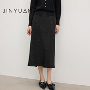 金苑（JINYUAN）2025冬新款高腰淑女簡(jiǎn)約修身亮片后背開(kāi)衩半身裙B255112 黑色 S