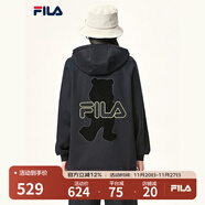 FILA斐樂(lè )官方女裝外套秋季上衣多彩潮流加絨保暖開(kāi)衫連帽小熊外套 正黑色-F51W138599FBK(加絨) 165/84A/M