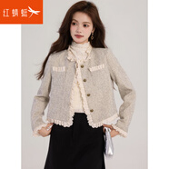 紅蜻蜓（RED DRAGONFLY）花邊拼接小香風(fēng)短外套女2025新款秋季氣質(zhì)時(shí)尚超好看上衣潮 圖片色 S