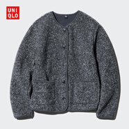 優(yōu)衣庫女裝仿羊羔絨搖粒絨圓領(lǐng)開(kāi)衫/千金風(fēng)外套472938 472938/07青灰色 2XL