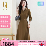 OLJ高檔品牌連衣裙女2025年秋冬新款簡(jiǎn)約高級感收腰顯瘦氣質(zhì)通勤裙子 咖綠色 L 建議105-115斤
