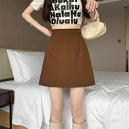 胖毫米大碼高腰修身羊毛短裙秋冬女式容易搭配的a字裙黑色小短裙 咖啡 M