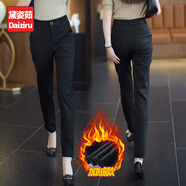 黛姿茹（daiziru）直筒休閑褲女秋冬2025新款加絨褲子女士九分西裝褲高腰工裝小腳褲 黑色/長(cháng)褲/加絨款 XL (29) 【推薦115-125斤】