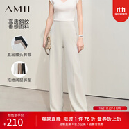 AMII女裝2025夏季新款直出腰頭百搭闊腿褲休閑褲長(zhǎng)褲直筒褲女 米灰 M 160/68A