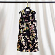 重工釘珠冬裙女士新中式國風(fēng)刺繡提花無(wú)袖連衣裙春秋馬甲背心裙 黑色雪尼爾 S S建議90-100斤