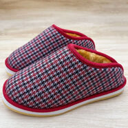 葉余秋冬季手工棉拖鞋保暖居家男女室內加厚軟底老人防滑拖鞋棉鞋 紅千鳥(niǎo)格L棉拖鞋 偏小 加2碼買(mǎi) 36
