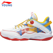 李寧（LI-NING）李寧童鞋男女大童籃球鞋秋冬新款兒童回彈減震耐磨比賽訓練運動(dòng)鞋 標準白/油彩藍/鮮果黃 34